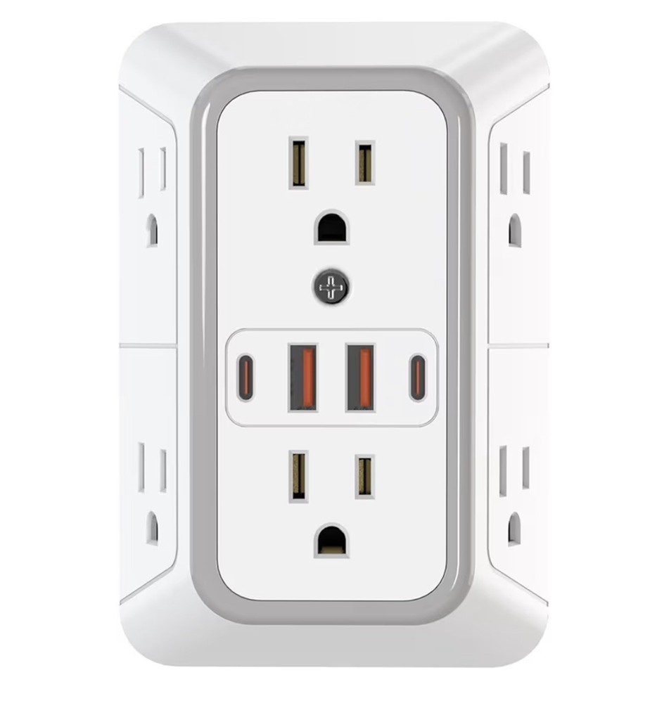 US Multi Socket Wall 6 AC Outlets 4 USB Port, 2 Type C Universal Plug Charger