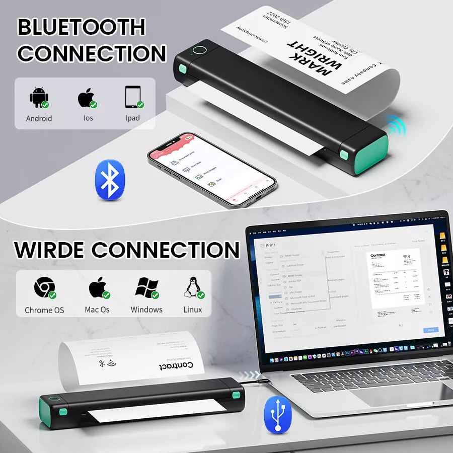 Phomemo M08F Portable A4 Printer Thermal Printer Bluetooth Inkless Printer US