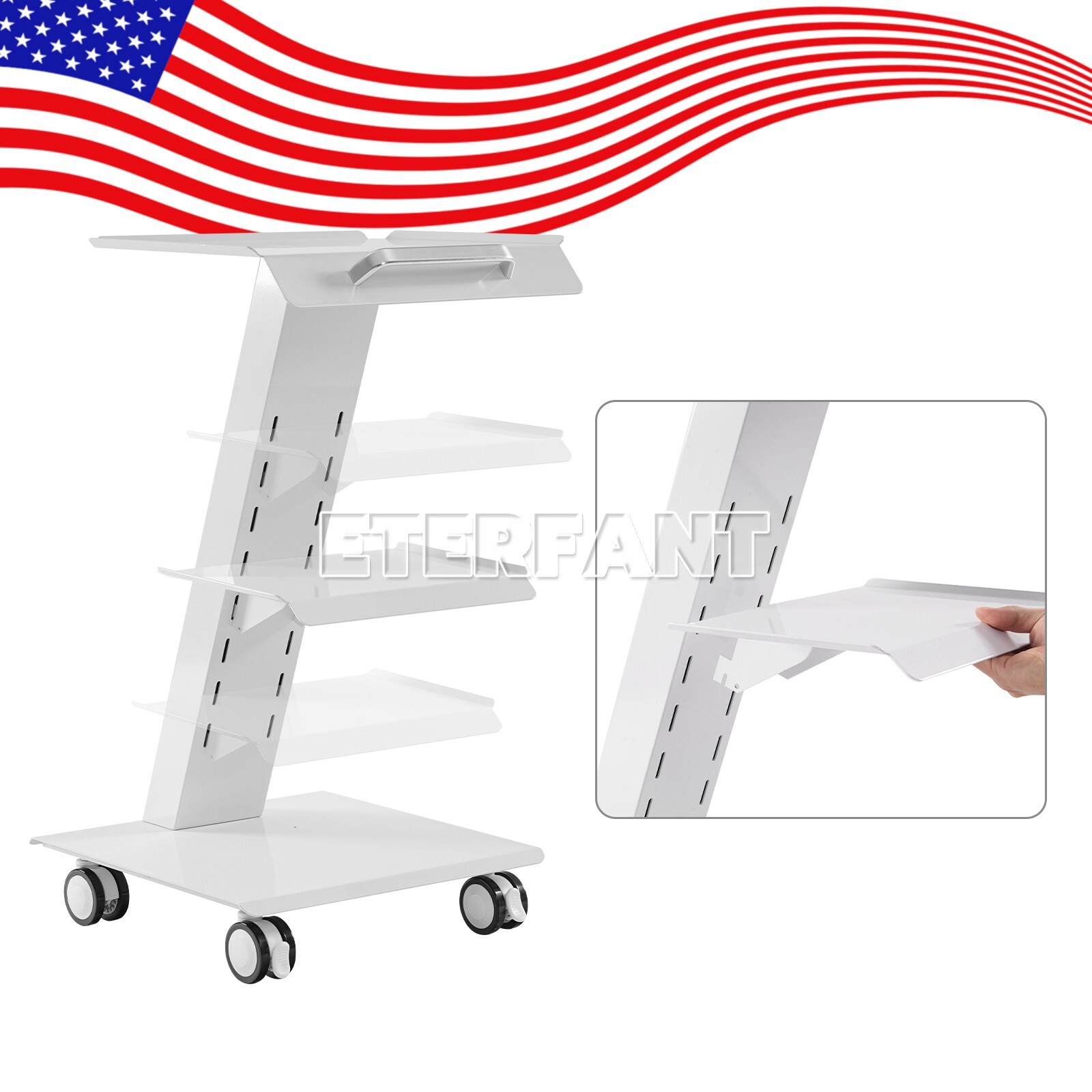 Dental Trolley Mobile Medical Tool Cart Lab Stand 4 Casters Three Layer Serving