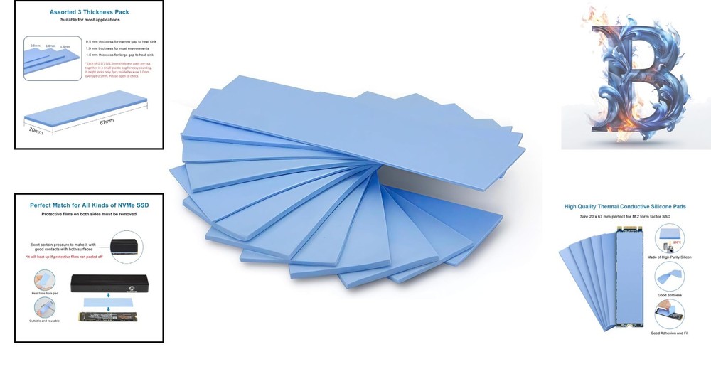 High Performance Silicone Thermal Pads - 12 Mixed Sizes for Efficient Cooling