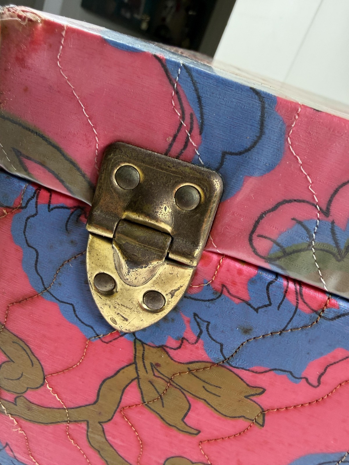 Vintage Sewing Box Kit Pink Floral Portable Sewing Case Box Organizer 60's