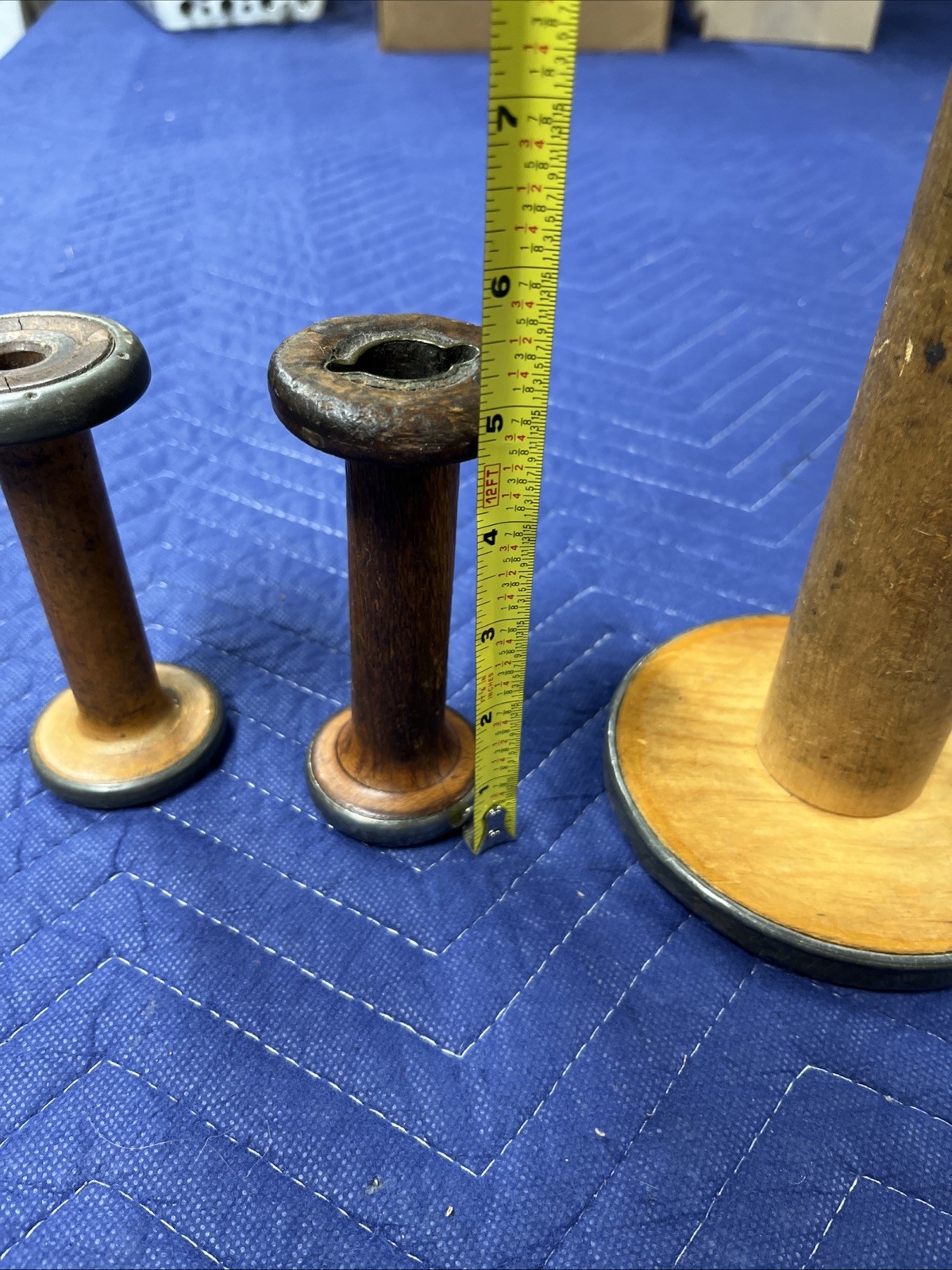 Vintage Wooden Bobbin Spool 9” Tall Red Ends No Markings Great Patina