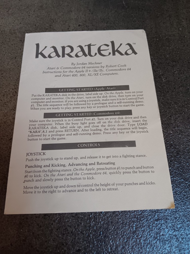 Commodore 64 Karateka Disk And Manual Tested/Works