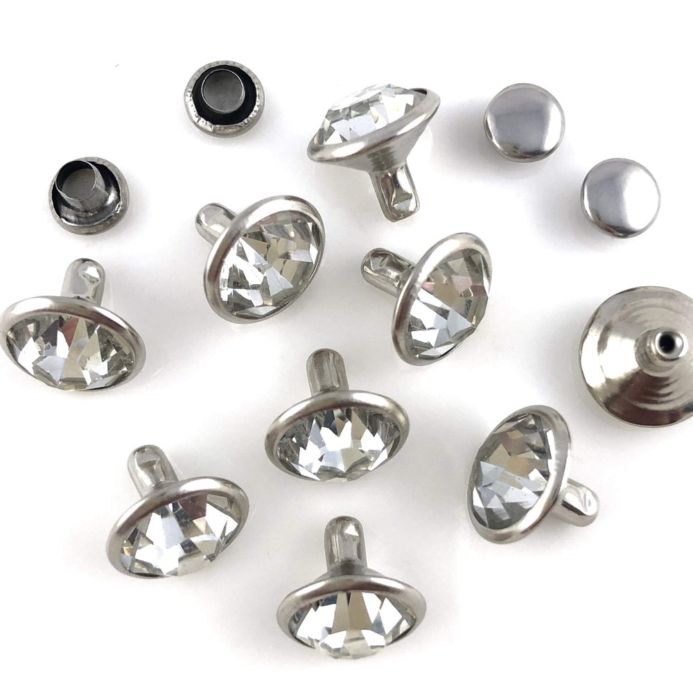 200 Sets Cz White Clear Rivets Rapid Rhinestone Silver Color Stud Rivets for ...