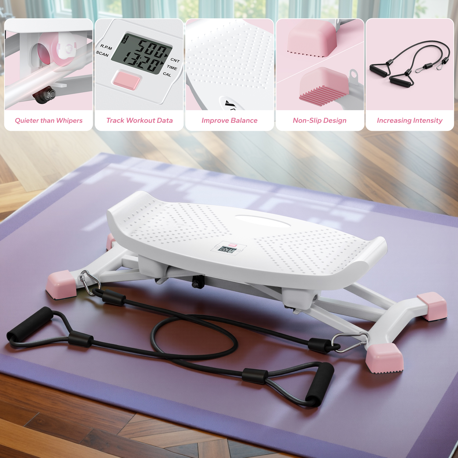 MERACH Slide Steppers for Exercise at Home Stair Stepper with Resistance Bands