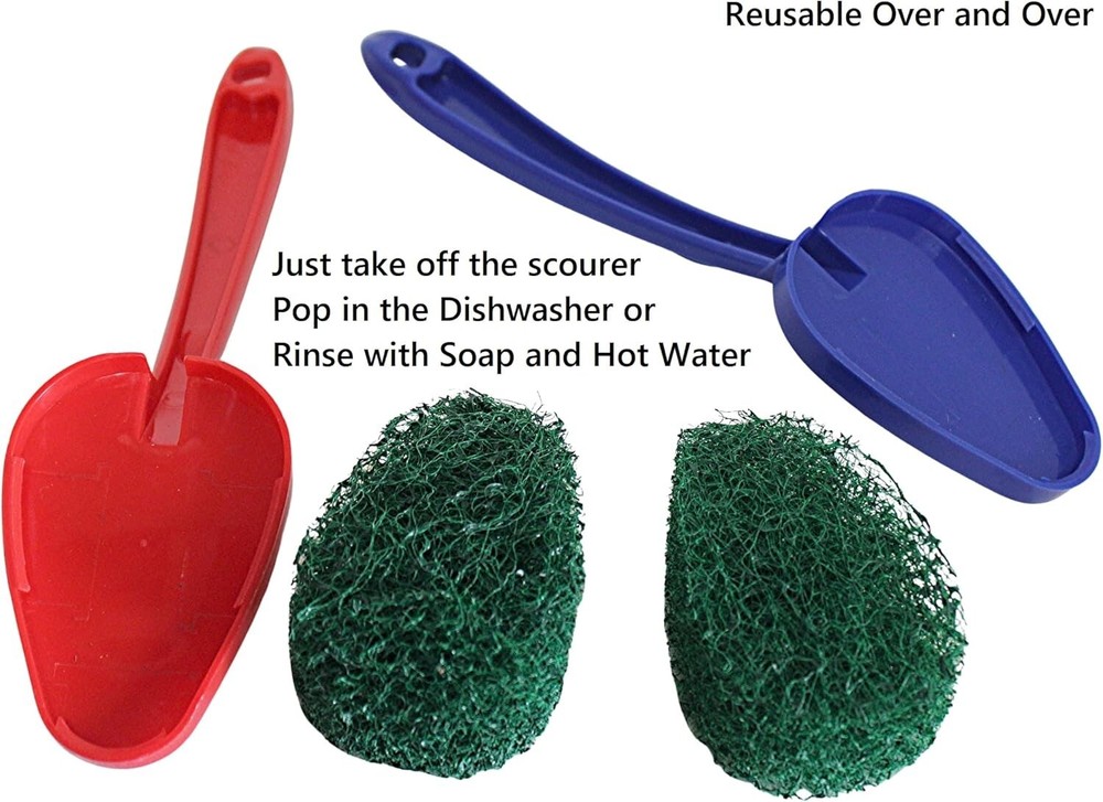 2-Pack Scouring Pad with Handle, Non-Scratch Scrubber for Kitchen & Bathroom NEW