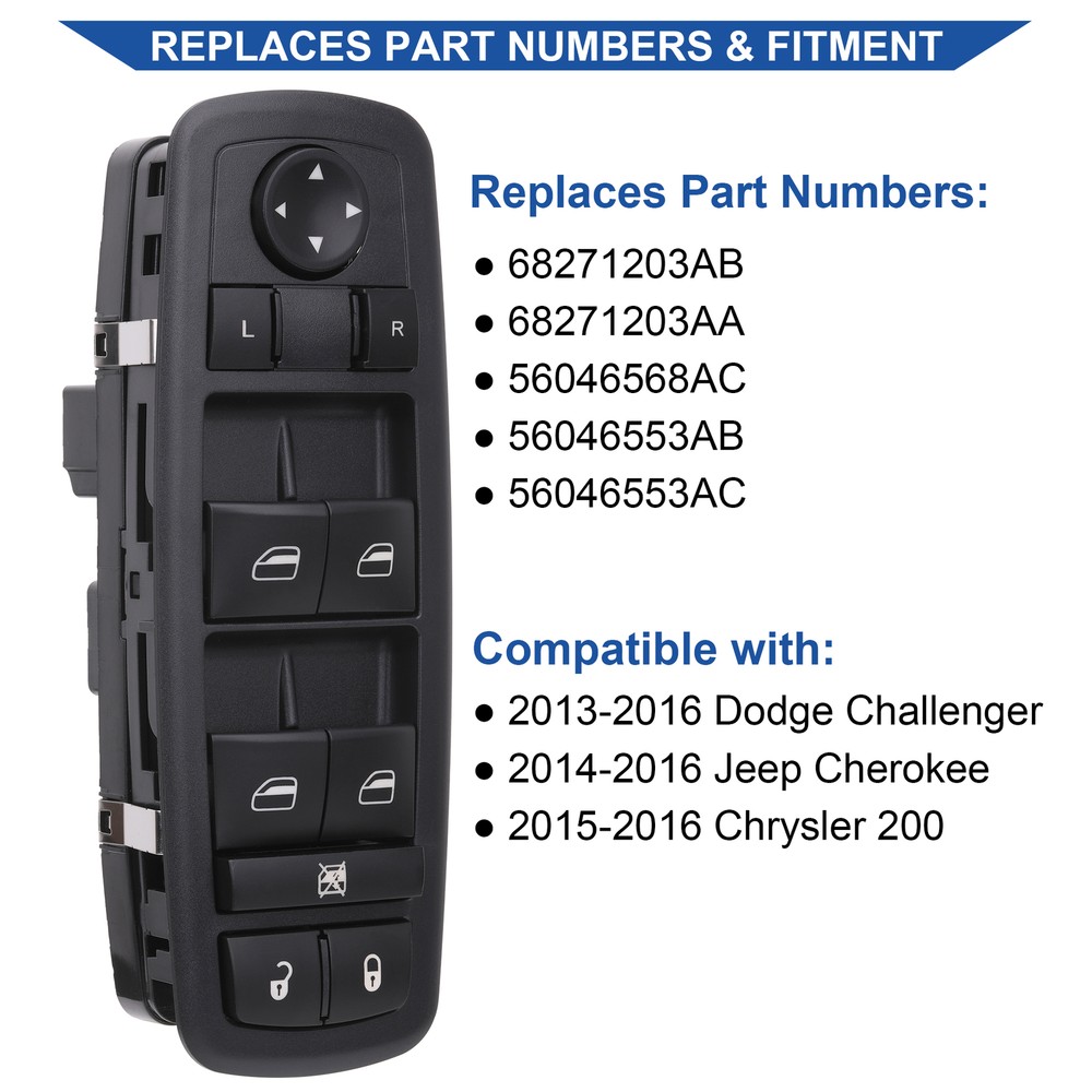 Window Switch Control for 2013-2016 Dodge Challenger Jeep Cherokee Chrysler 200