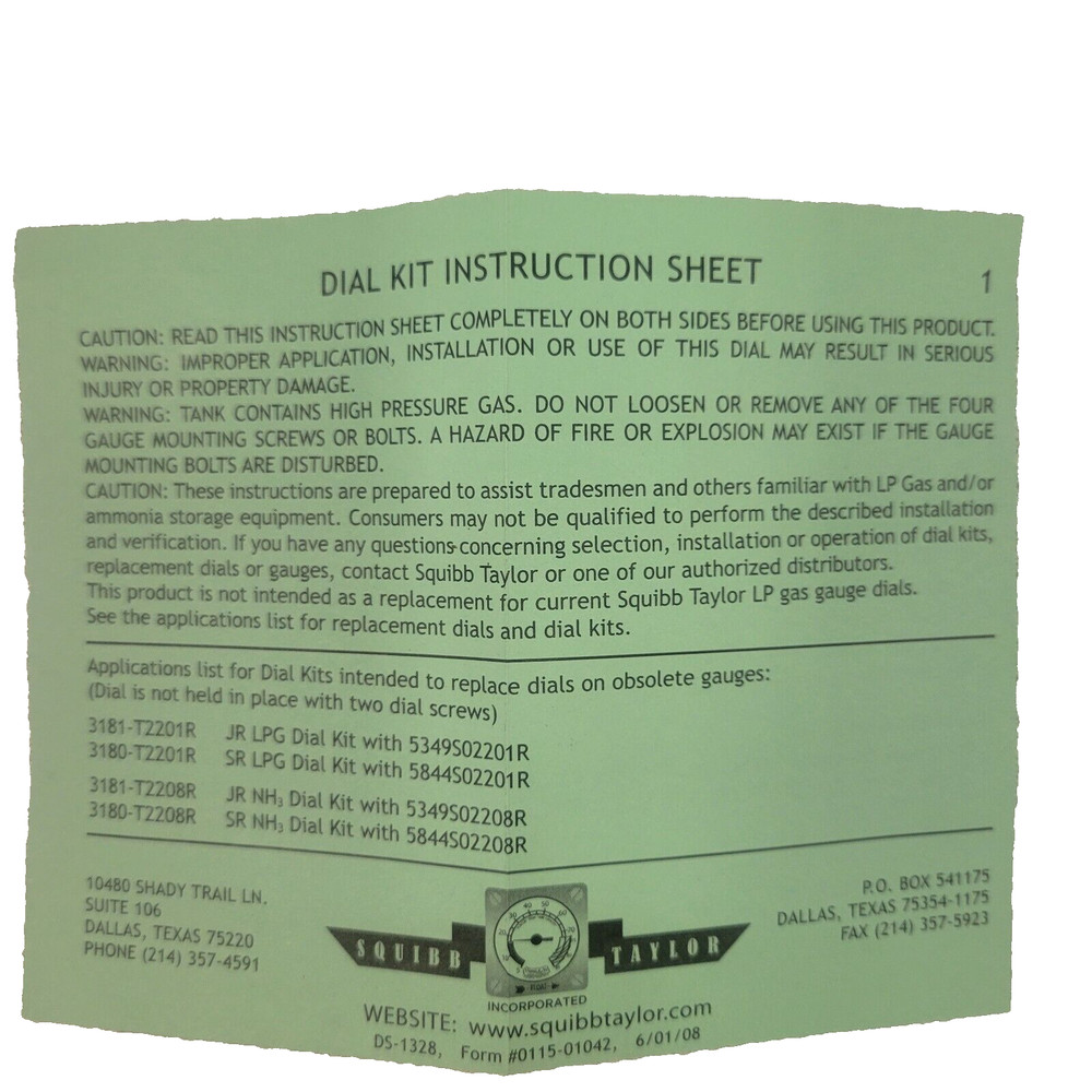 130010 Propane Tank Senior Dial Kit