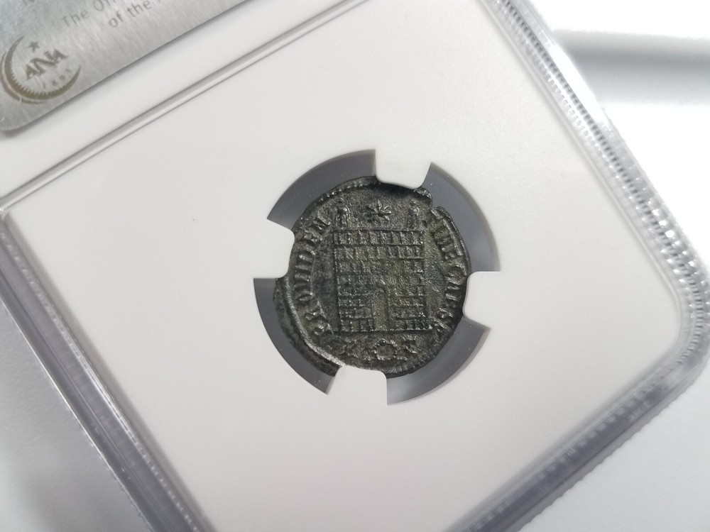 Constantine II Roman Empire Nummus NGC AU Camp Gate Castle Keep Ancient Caesar