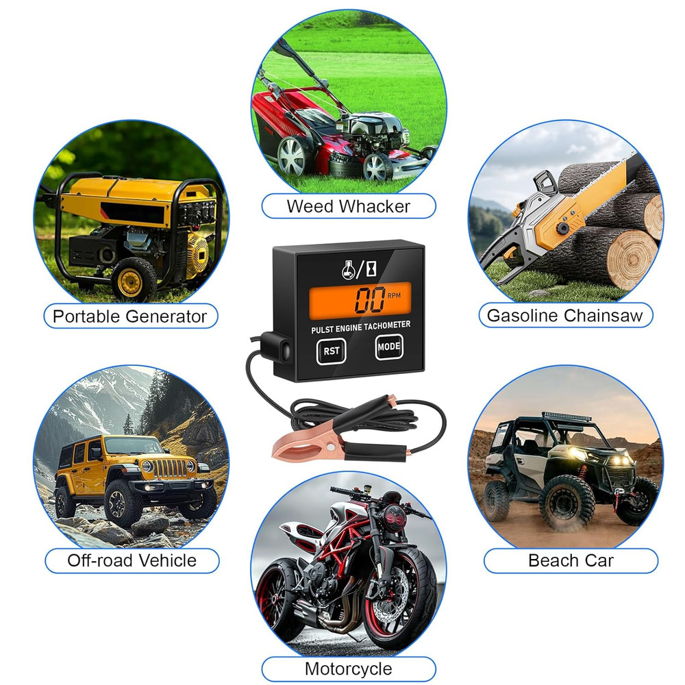 Small Engine Tachometer, Backlight Digital Tachometer Tach Gauge Meter with Clip