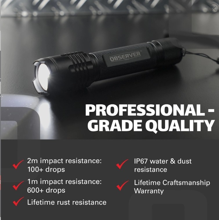 Observer Tools FL2 1000 Lumen Pocket LED Rechargeable Flashlight Blk