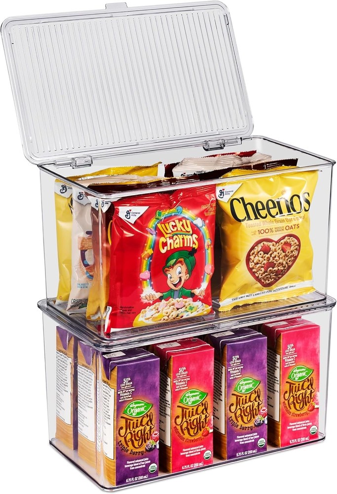 Durable Plastic Stora Bins with Lids- Staable Refrirator