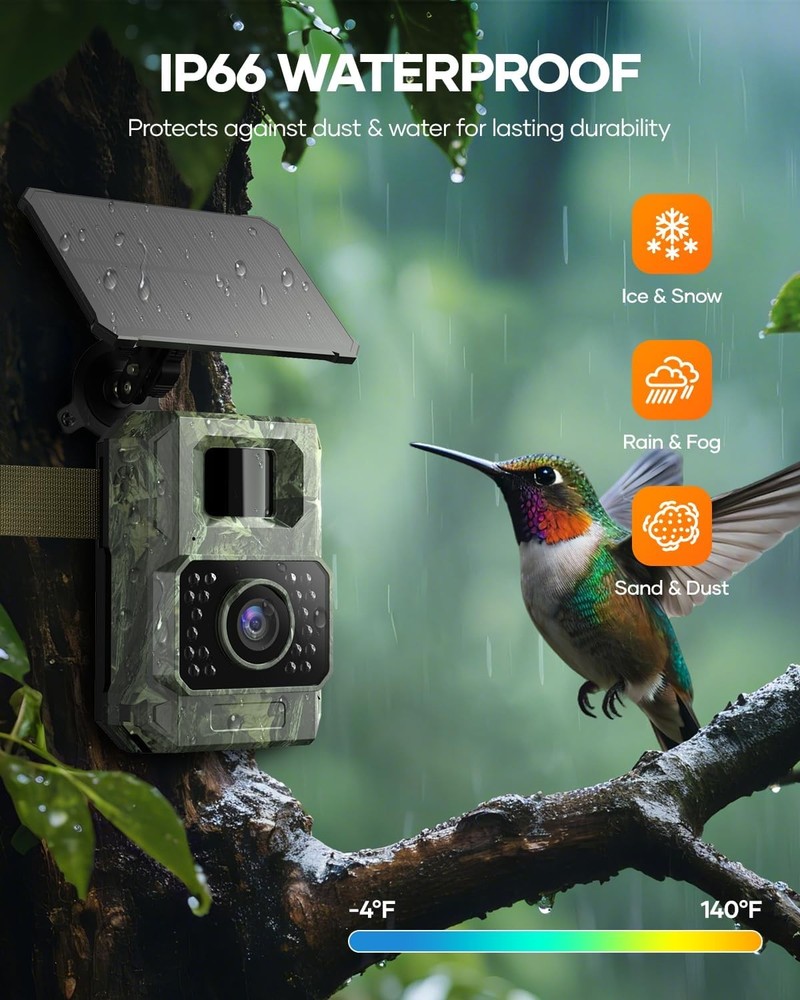 Solar Trail Camera 48MP 30FPS, Wifi Bluetooth Game Camera with Motion Activated