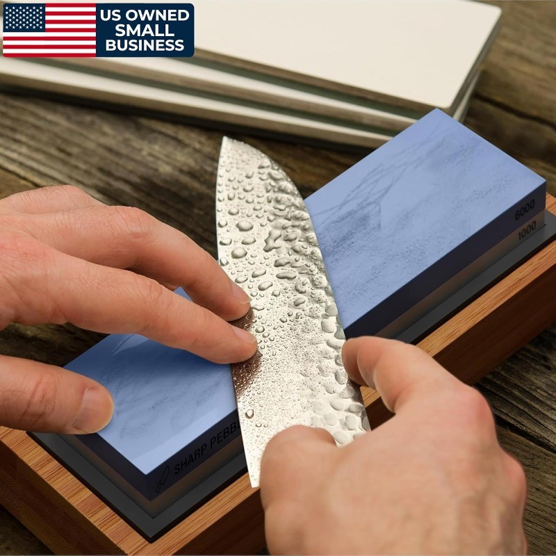 Sharp Pebble Dual-Grit Whetstone Kit (1000/6000) with Bamboo Base & Guide