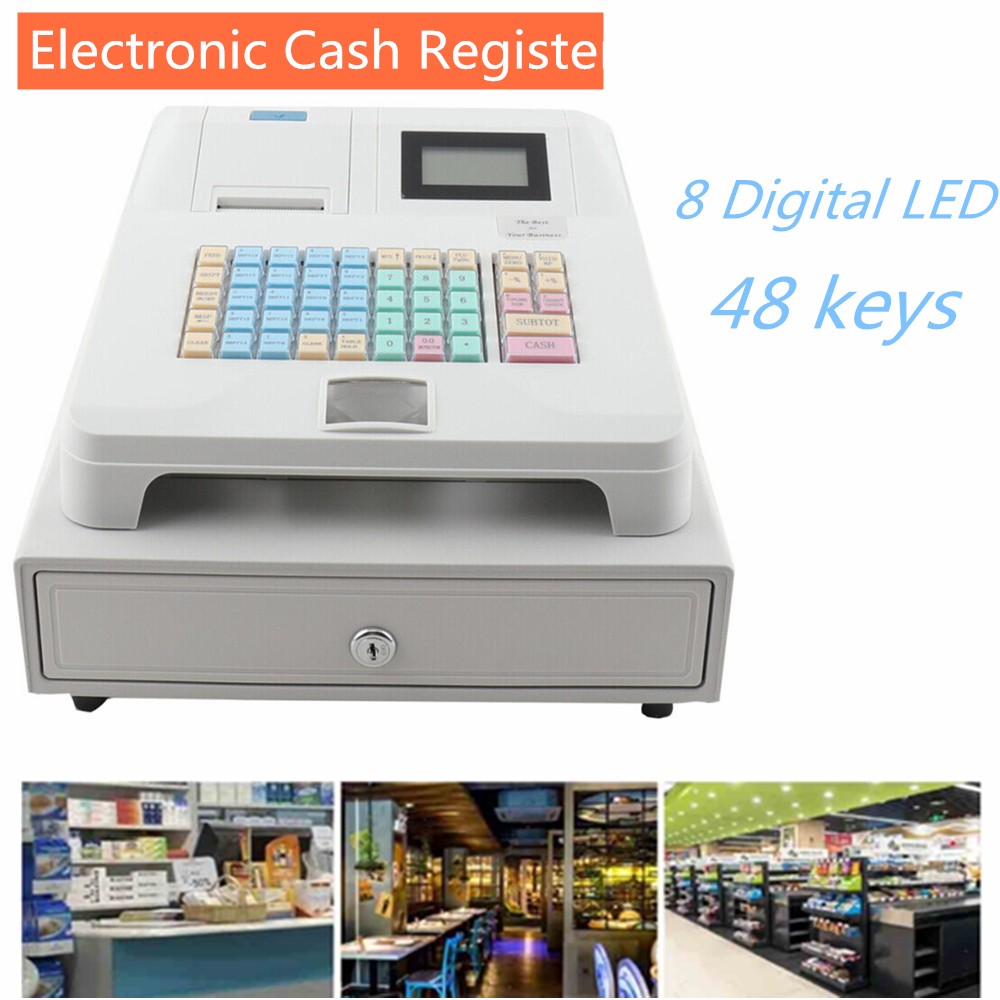 8 Digital LED Electronic Cash Register 48 Keys with Thermal Printer for Retail