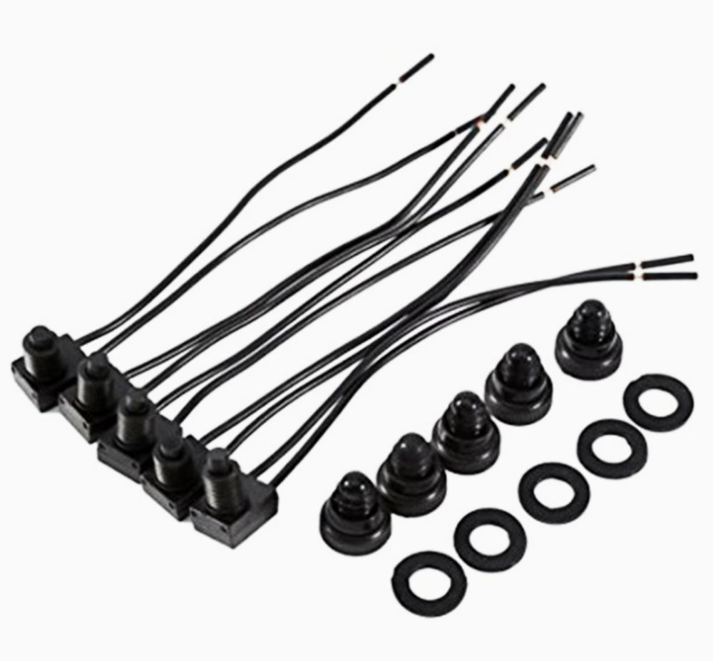 Black/Red rubber cap, IP54 waterproof, 10cm wired pushbutton switch