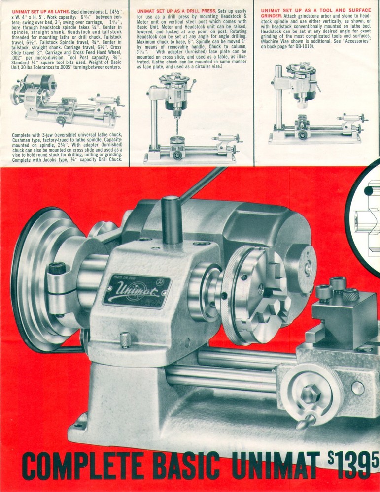 Unimat Lathe DB200 Manual, Parts List, Machining Techniques, PDF Computer Format