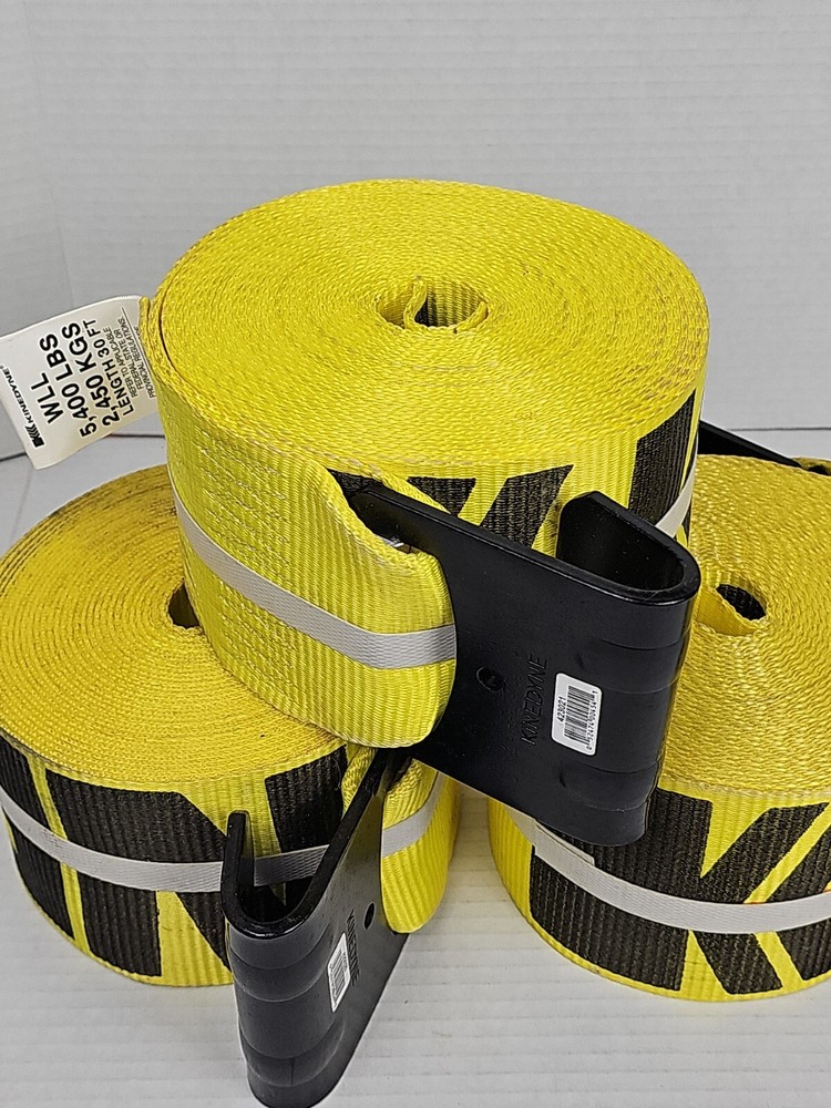 (3 Pack) Kinedyne 4"x30' Winch Straps with Flat Hook, Flatbed Tie Down Strap
