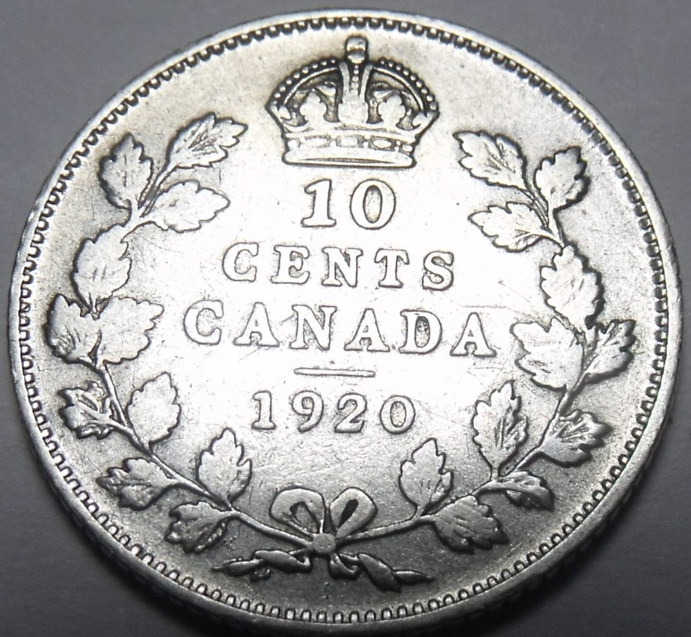 Canada 1920 10 Cents Silver~Free Shipping