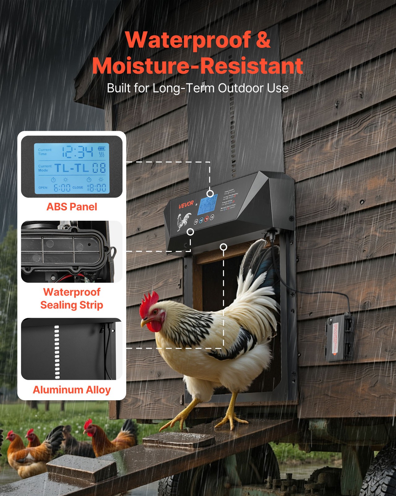 VEVOR DC & Battery Powered Automatic Chicken Coop Door Opener Light Sensor Timer