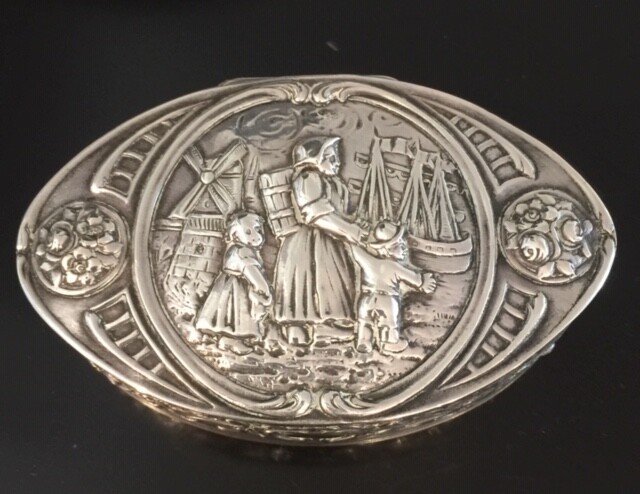 Silver Repousse Oval Box German 800