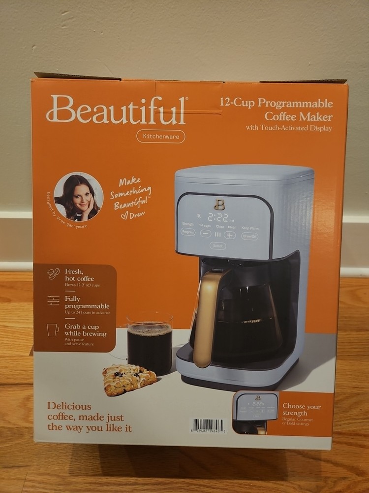 Beautiful 12-Cup Programmable Coffee Maker Drew Barrymore Cornflower blue NEW