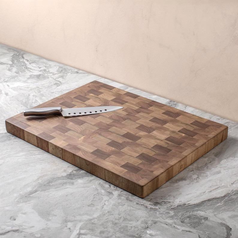 Walnut End Grain Cutting Board for Kitchen, Thick Charcuterie Chopping Block