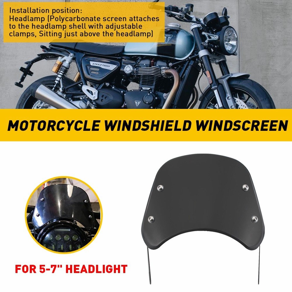 5-7" Headlamp Windshield Front Flyscreen Windscreen w/ Mount Bracket Motorcycle