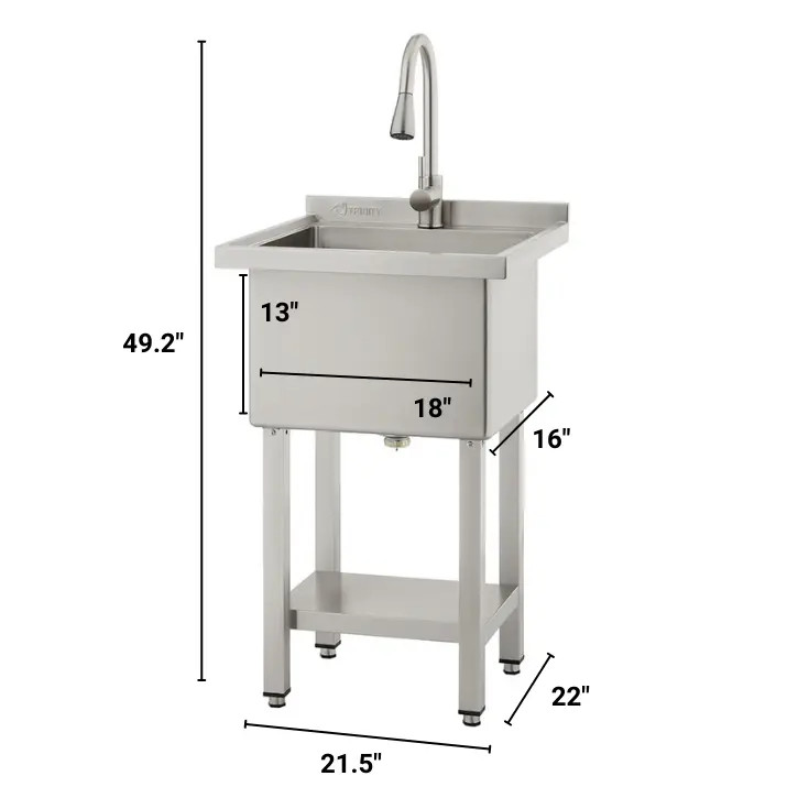 TRINITY 18” x 16” x 13” Stainless Steel Utility Sink with Pull-out Faucet, NEW