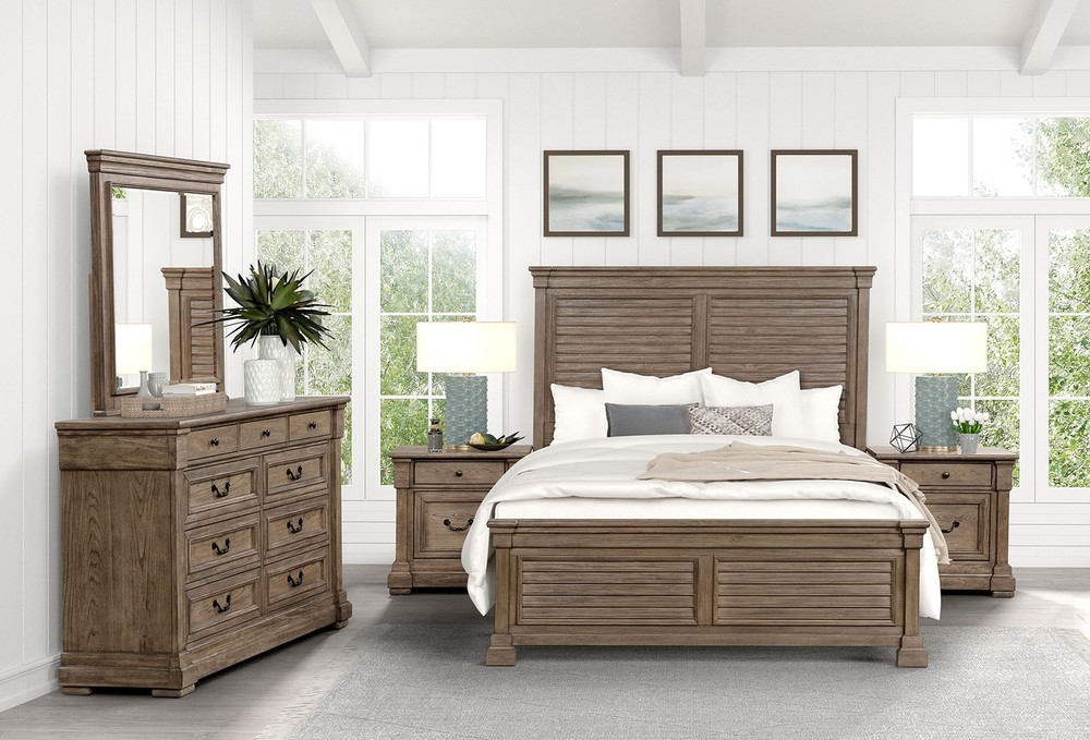 Transitional Style Eastern King Size 1pc Bed Set Weathered Brown Finish Bedroom