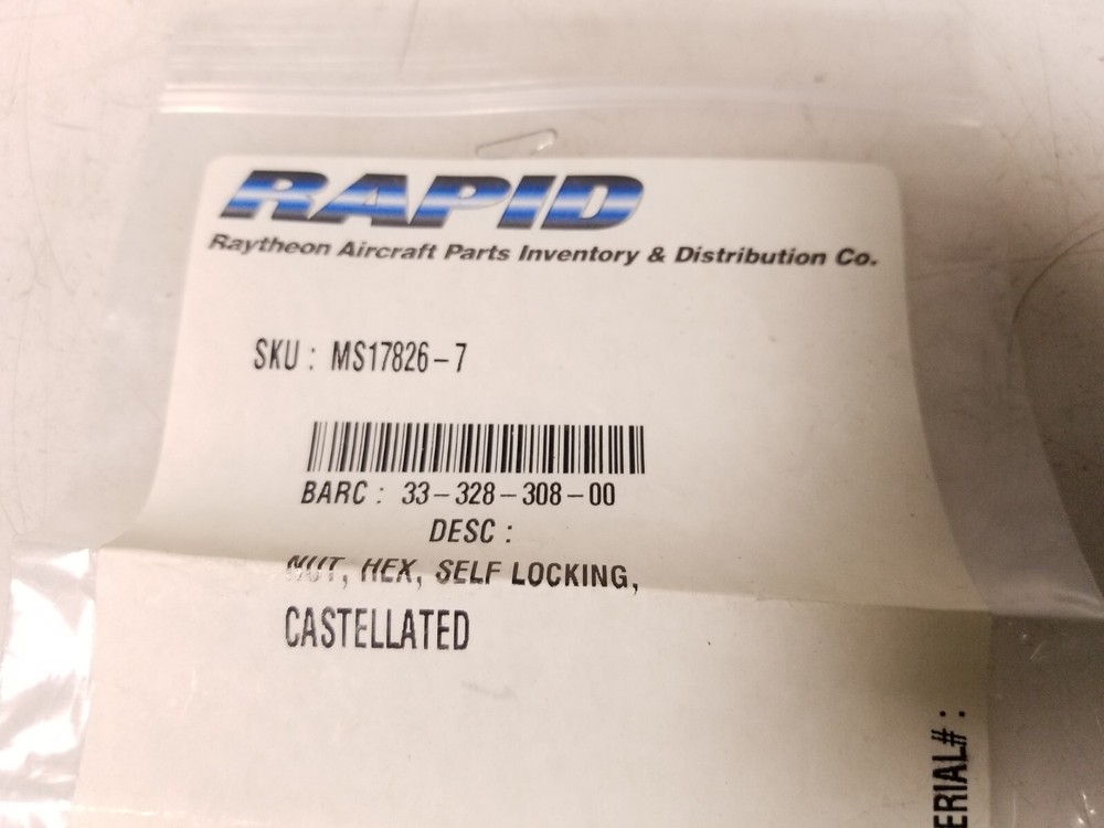 Rapid MS17826-7 Castle Nut Self Locking Free Shipping