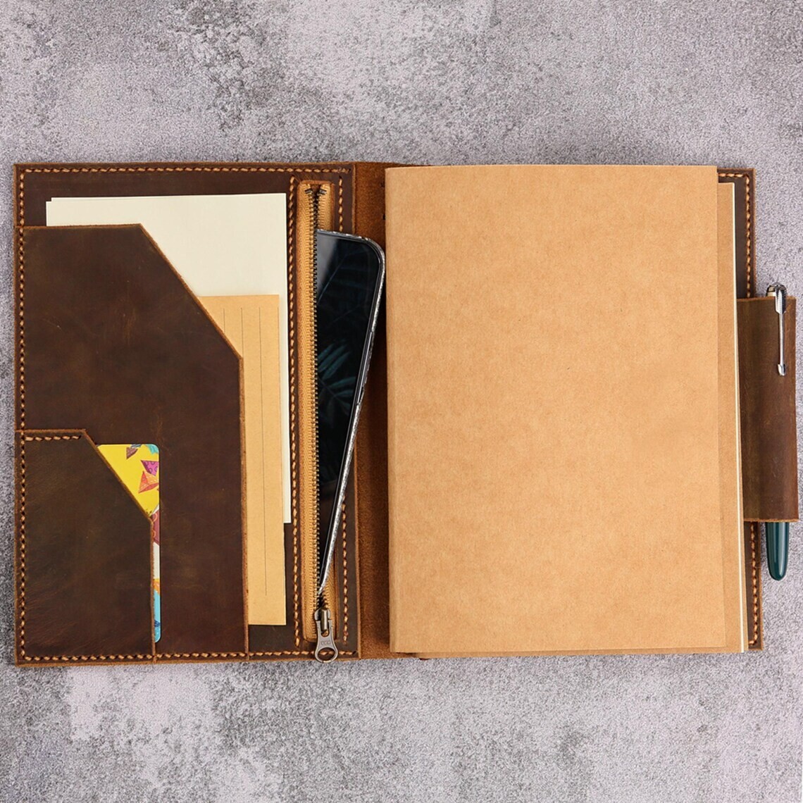 Personalized genuine leather travel journal A5 refillable notebook organizer