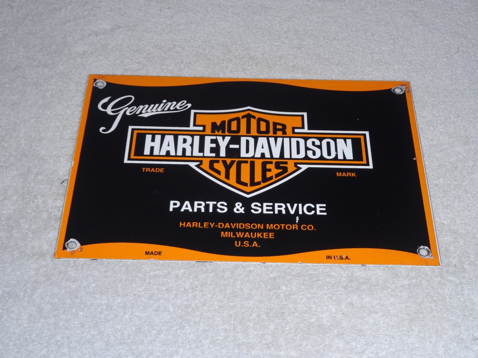 VINTAGE HARLEY DAVIDSON MOTORCYCLE PARTS 12" PORCELAIN METAL GASOLINE & OIL SIGN