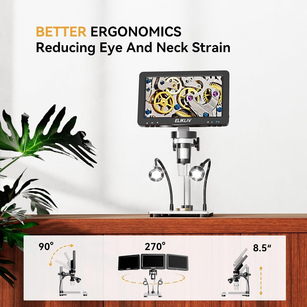 Elikliv 1200X Digital Microscope with Screen 7" LCD 12MP for Electronics Repair