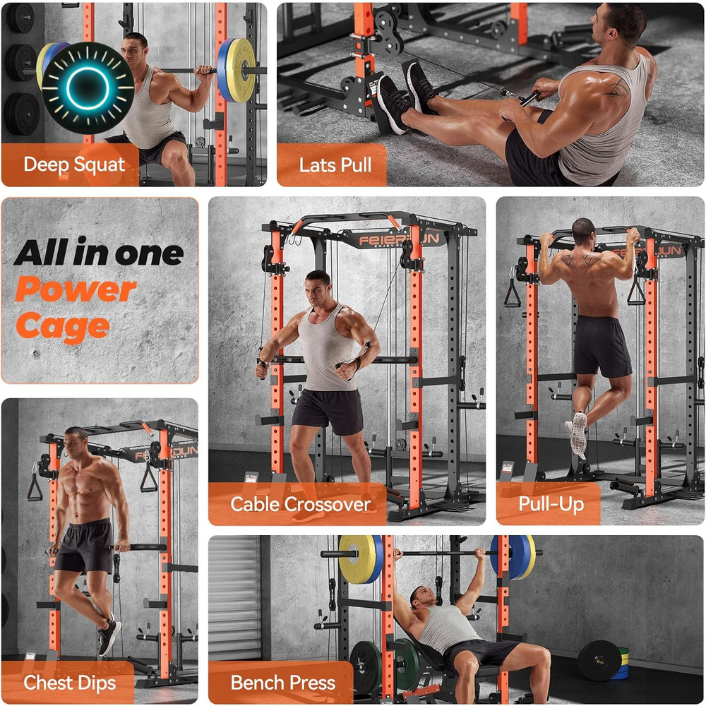 FLA01 Power Cage Multi Function Squat Rack with Cable Crossover System 2000Lbs C