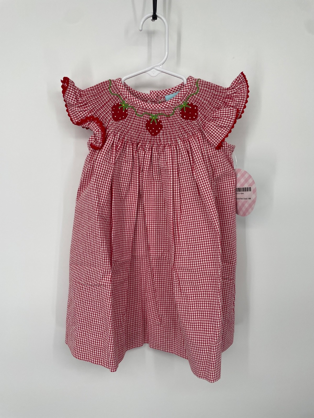 Classic Whimsy Girls Strawberry Smocked Dress Size 18 mo Red Gingham NWT