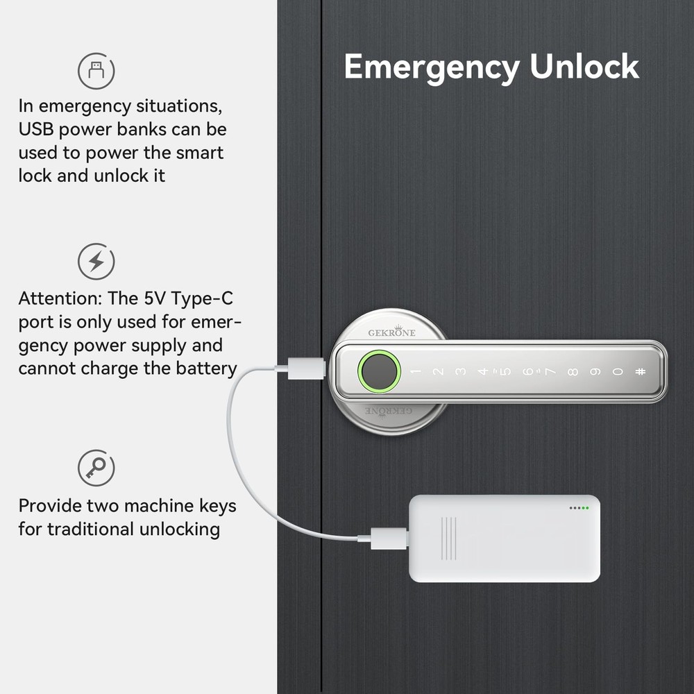 Fingerprint Smart Lever Lock TUYA APP Control Keyless Entry Bluetooth Touchsc...
