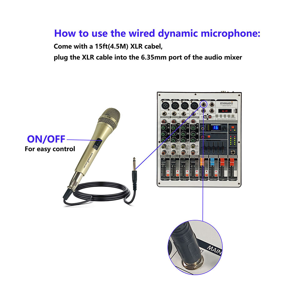 Dynamic Microphone W/Cabel Handheld Unidirectional Mic With XLR Cable For Church