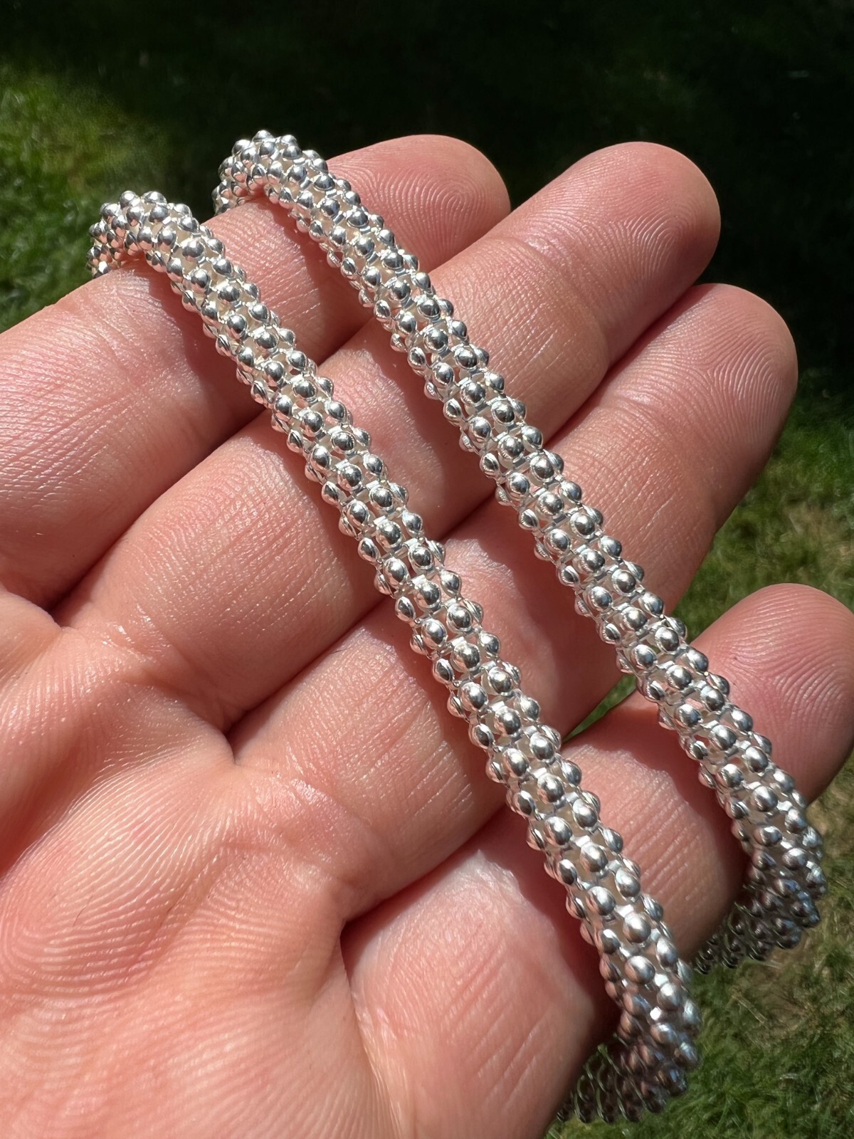 Real Solid 925 Sterling Silver Diamond Cut Popcorn Mesh Chain Necklace Coreana