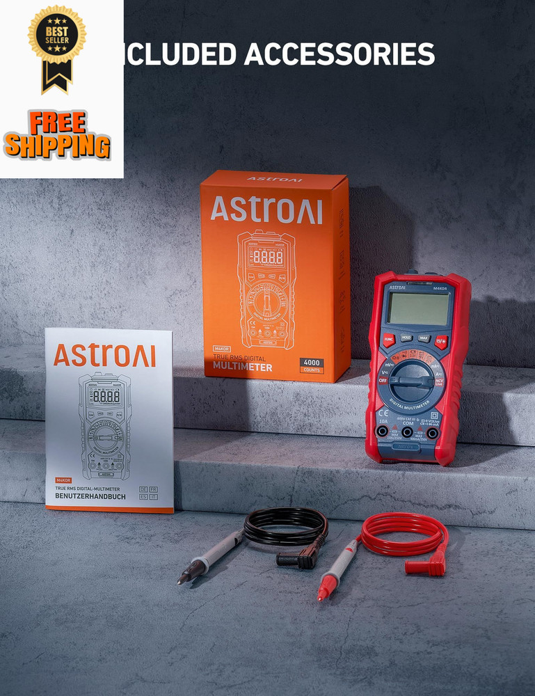 AstroAI Multimeter Tester, TRMS 4000 Counts Volt Meter Multicolored-Test Kit