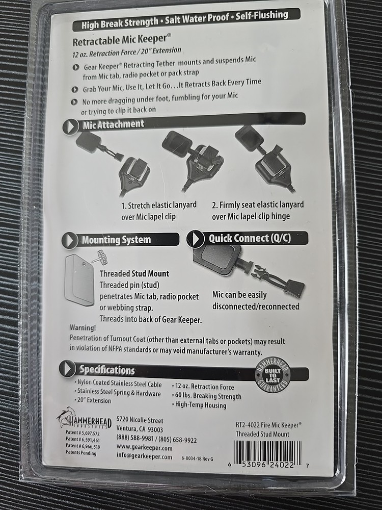 Gear Keeper Black Fire Mic Keeper Threaded Stud Mount