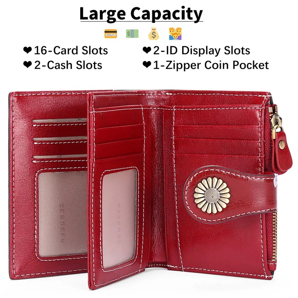 Women Small Leather RFID Blocking Wallet Mini Bifold Purse