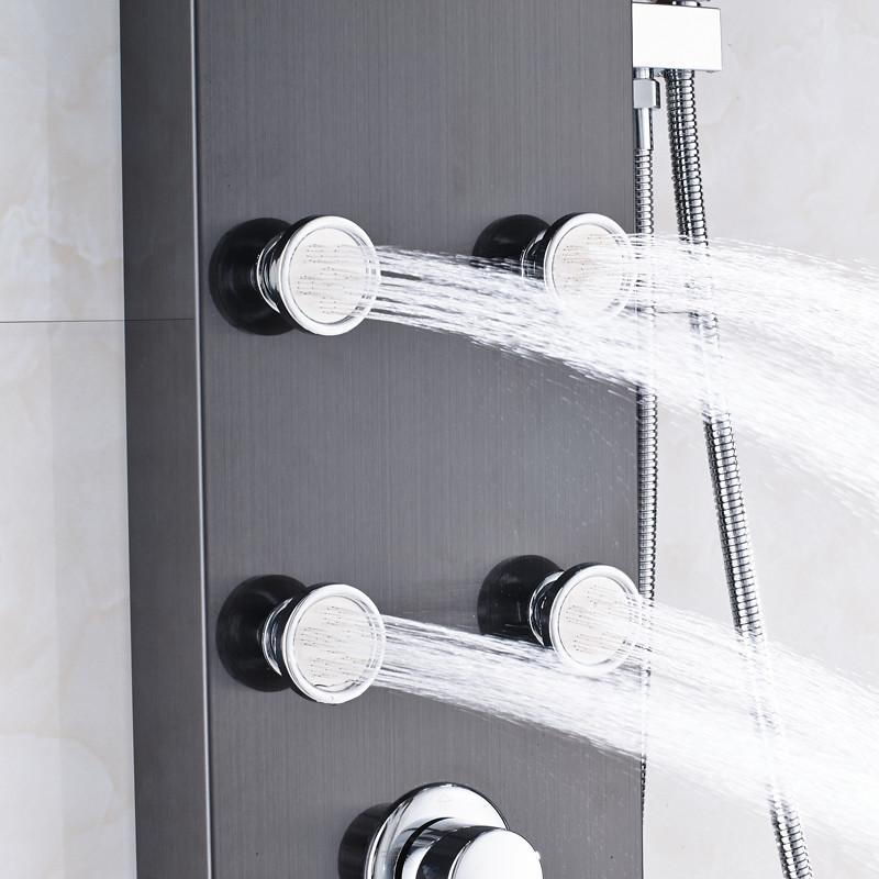 Black Shower Panel Rain&Waterfall Digital Display Handheld Spray Wall Mount Taps