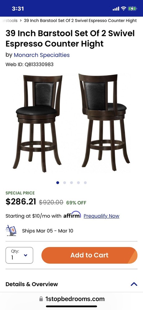 Sunny Design 39inch bar stools