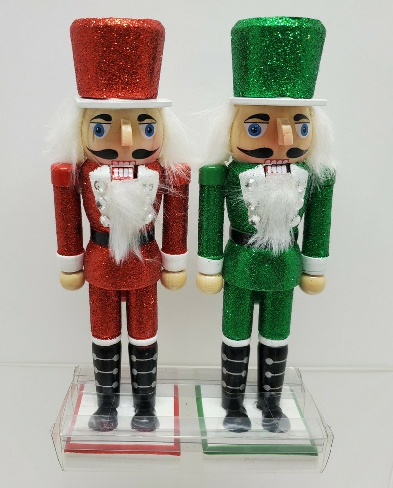2- RED & GREEN Nutcrackers  8-1/2" Christmas Nutcrackers,