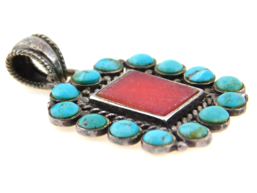 Bohemian Boho 925 Sterling Silver Turquoise & Ruby Pendant