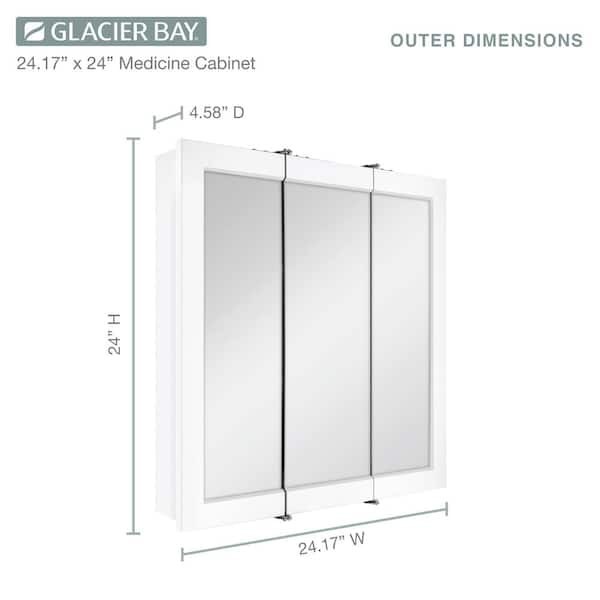 Glacier Bay 24 in. Tri-View Bathroom Medicine Cabinet Mirror White Surface Mount