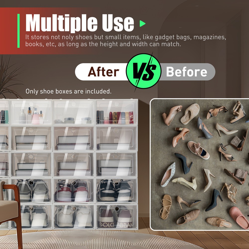 20Pcs Home Stackable Clear Plastic Transparent Shoe Box Storage Organizer