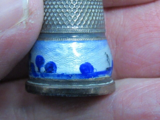 Enamel & Sterling Silver Thimble - Windmill Scene