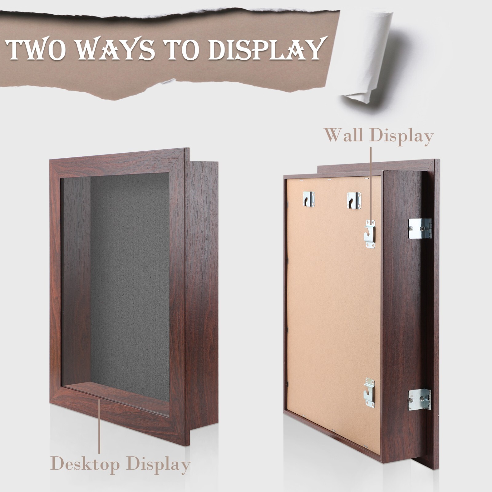 Shadow Box Frame Display Case 2" Depth 6 Pins for 11x14 Collages Mementos, Brown